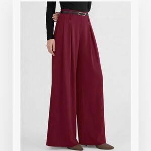 High-Waist Wide Leg Trousers in Wine